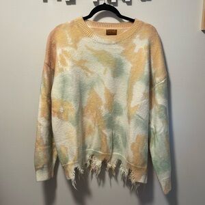 Distressed orange  and green watercolor sweater size large.